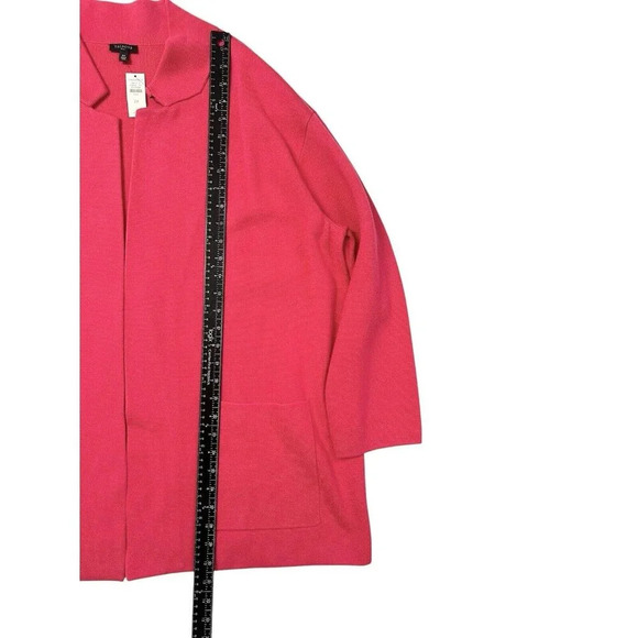 Talbots Pink Notch Collar Open Cardigan Sweater 2X Pockets Classic Long NEW - Picture 12 of 12